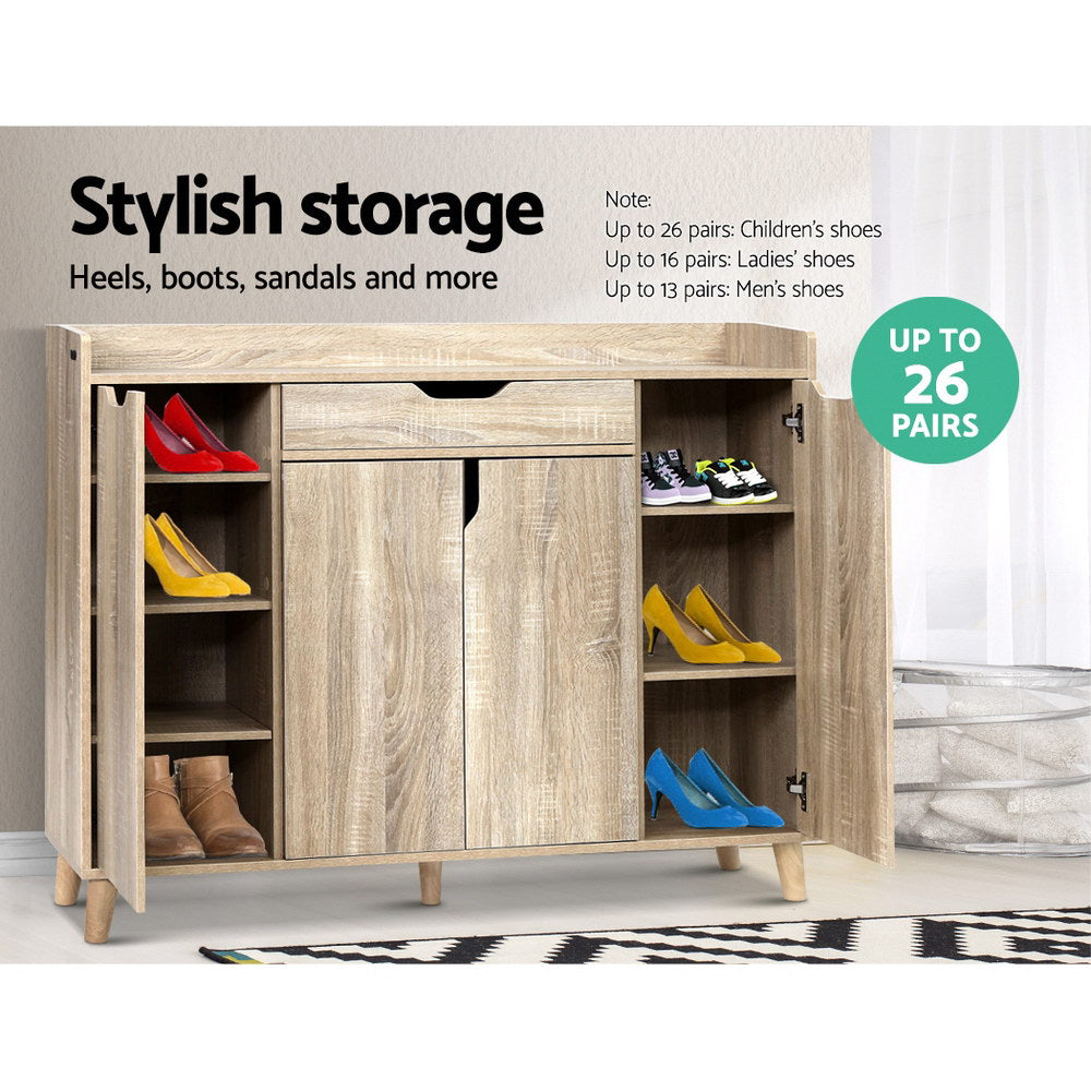 Cissy Shoe Rack Cabinet 26 Pairs Adjustable Pine