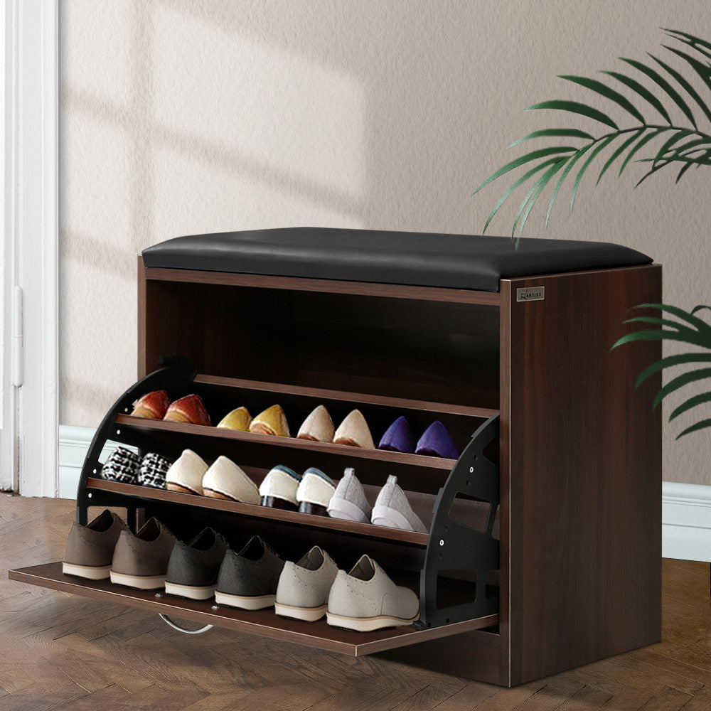 Kyla Shoe Rack Cabinet Bench 15 Pairs Walnut