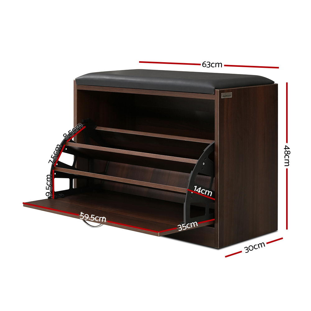 Kyla Shoe Rack Cabinet Bench 15 Pairs Walnut