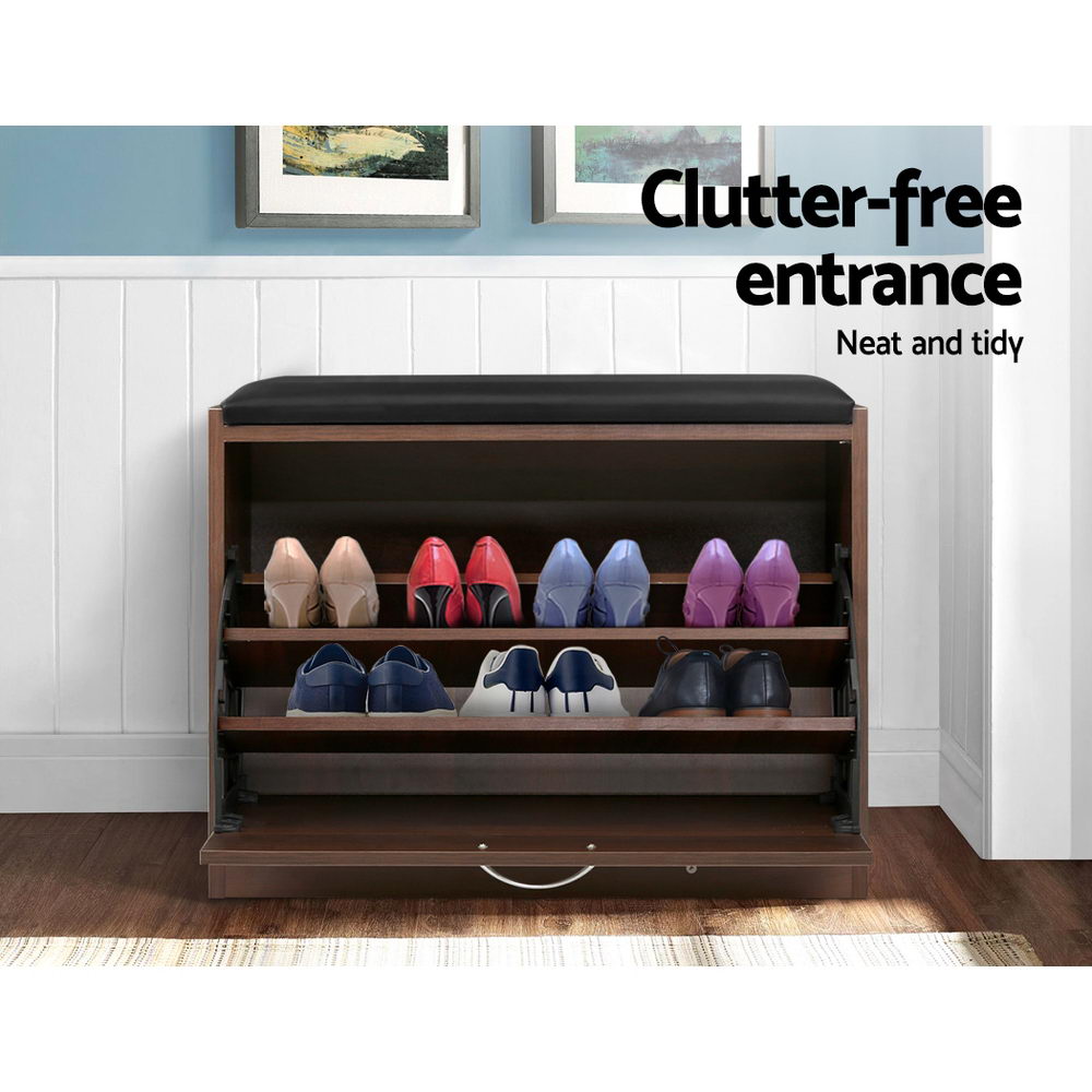 Kyla Shoe Rack Cabinet Bench 15 Pairs Walnut