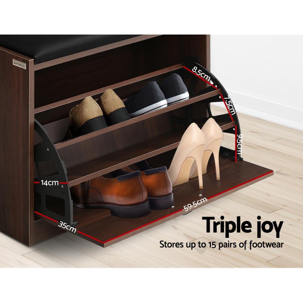 Kyla Shoe Rack Cabinet Bench 15 Pairs Walnut