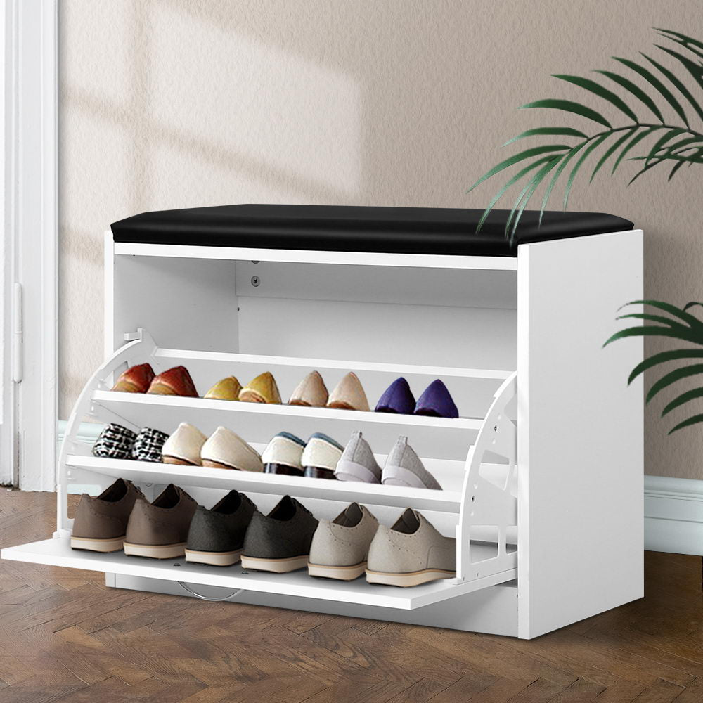 Kyla White Shoe Rack Cabinet Bench 15 Pairs