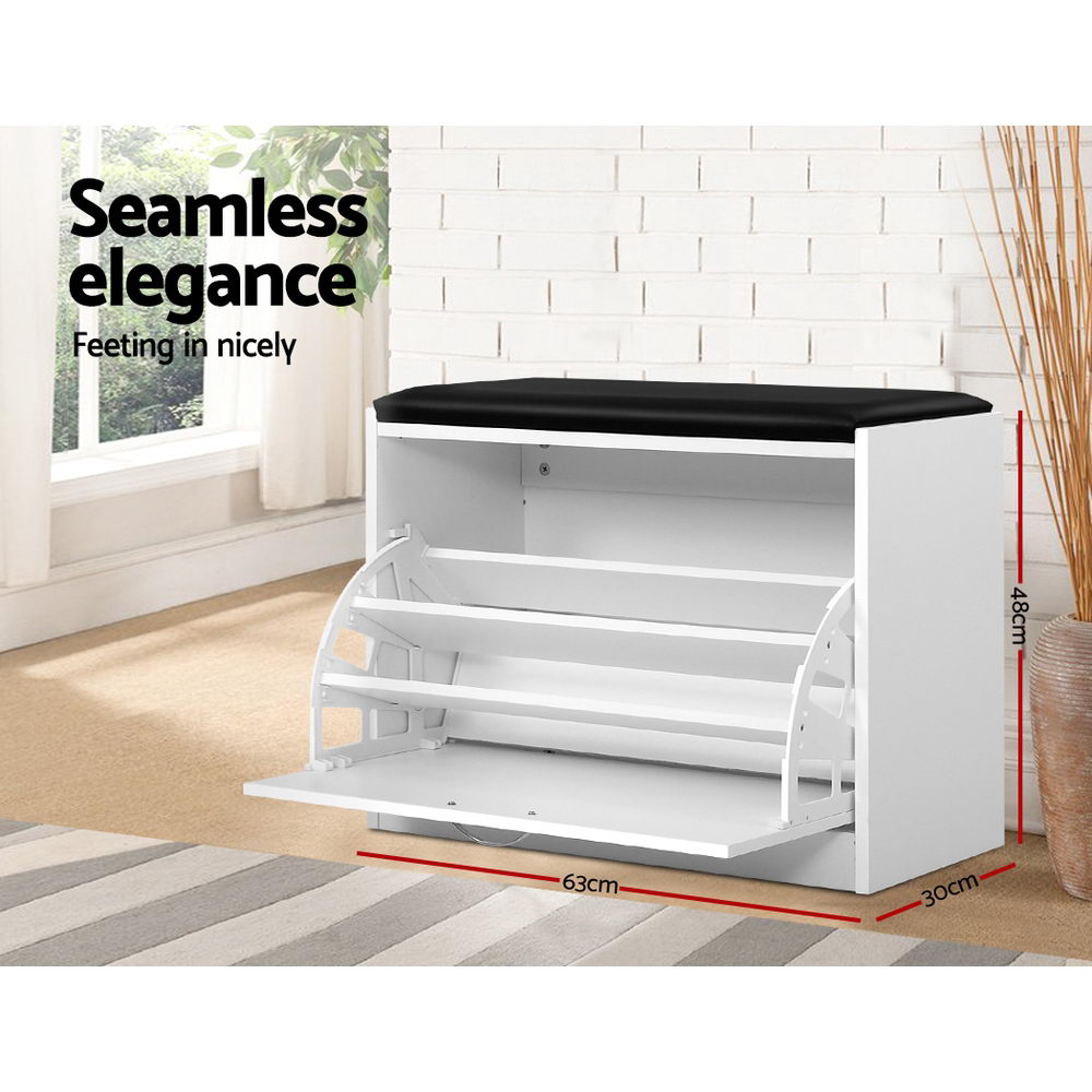 Kyla White Shoe Rack Cabinet Bench 15 Pairs
