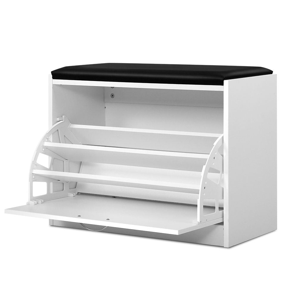 Kyla White Shoe Rack Cabinet Bench 15 Pairs
