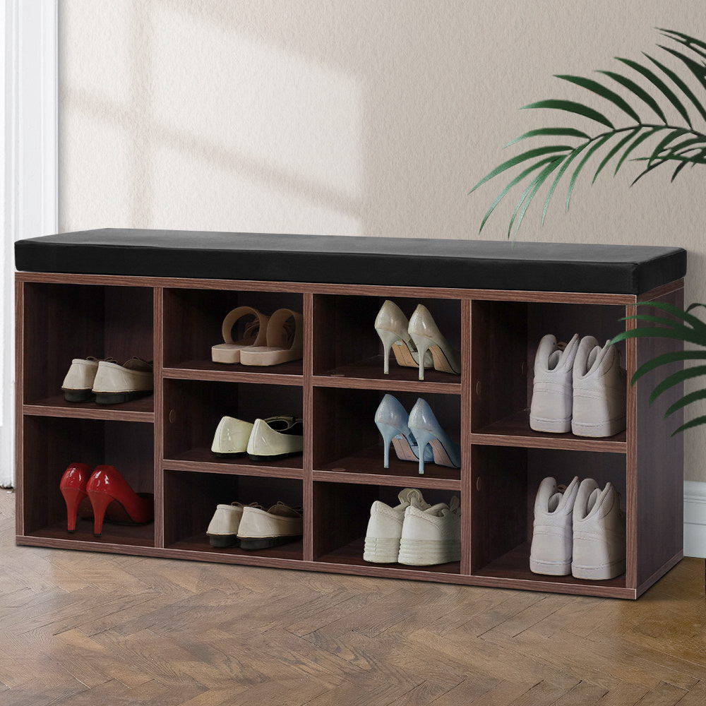 Walnut Shoe Rack Cabinet Bench 10 Cubes