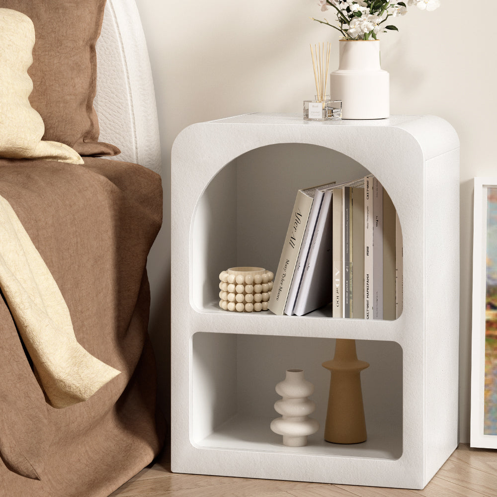 Arched Bedside Table with Shelves Storage Nightstand White