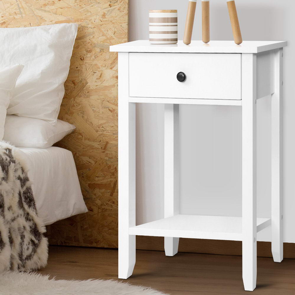 Bowie Bedside Table with 1 Drawer and Shelf in White