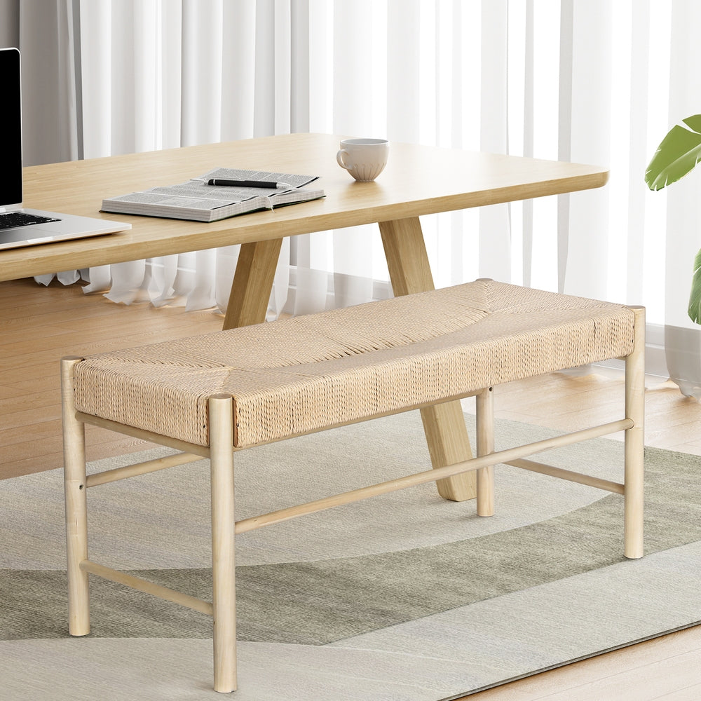 Moe 100cm Dining Bench Paper Rope Seat Pine