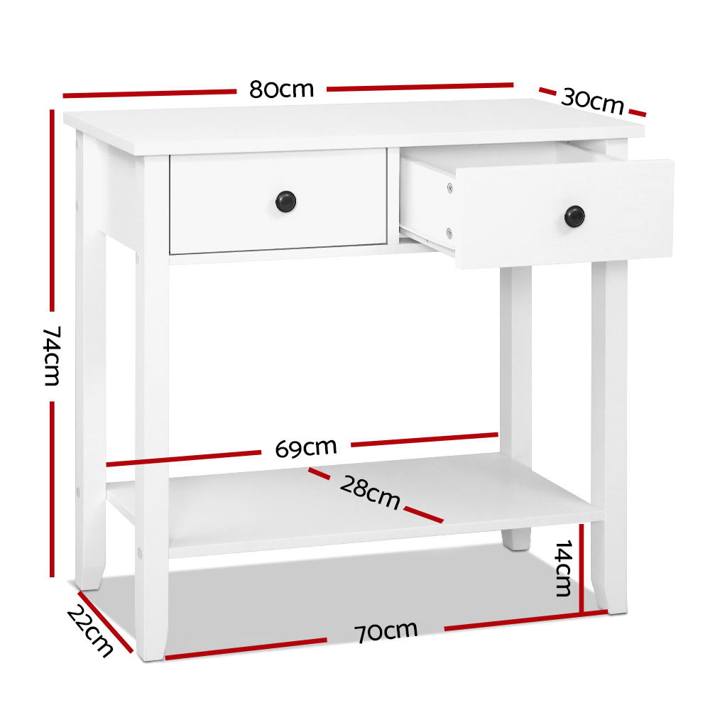 Chole 80cm Console Table 2 Drawers White