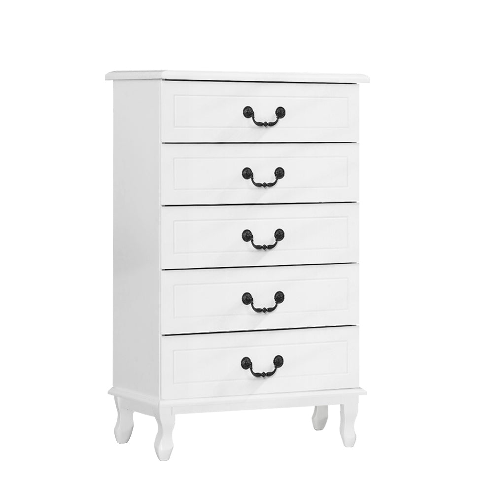 KUBI Tallboy 5-Drawer Chest French Provincial White