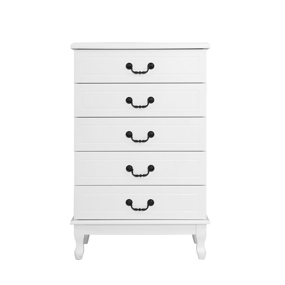 KUBI Tallboy 5-Drawer Chest French Provincial White