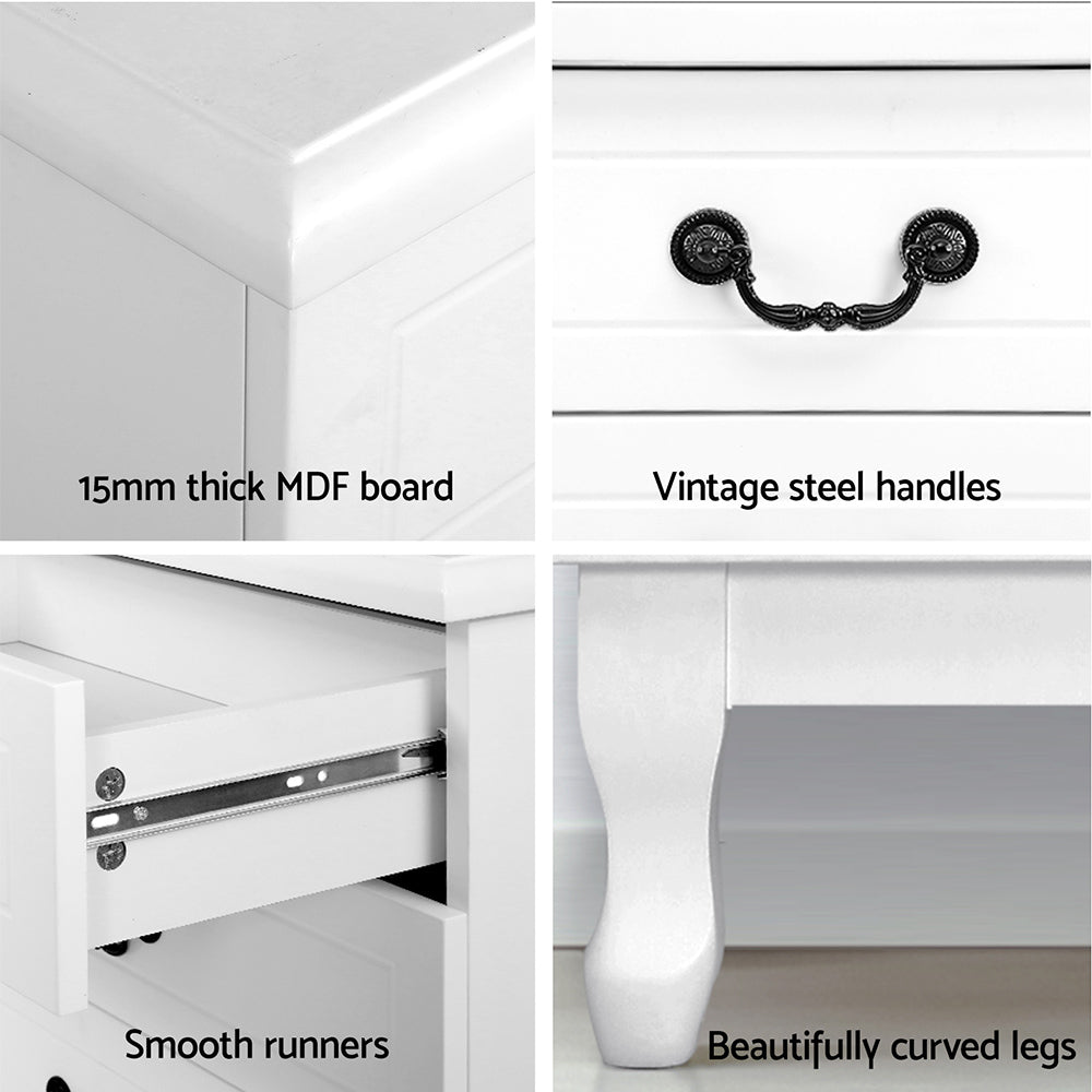 KUBI Tallboy 5-Drawer Chest French Provincial White