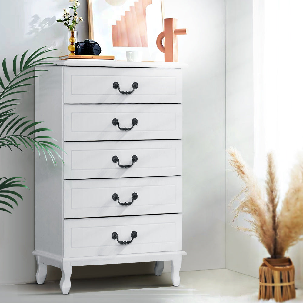 KUBI Tallboy 5-Drawer Chest French Provincial White