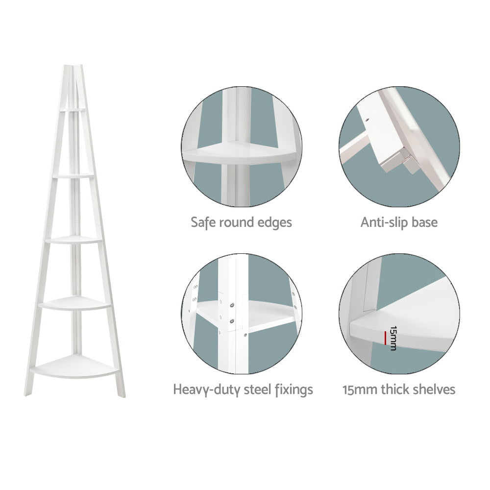 CANE 5-Tier Corner Ladder Shelf White