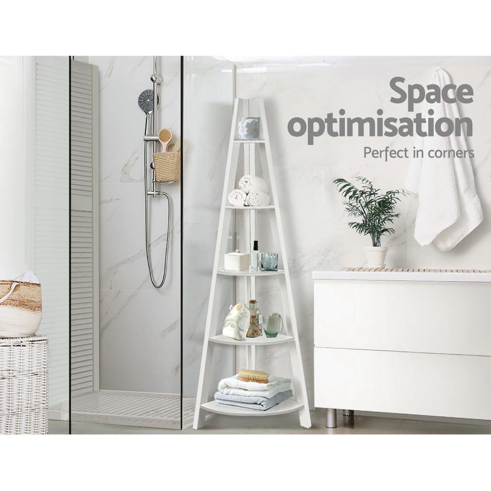 CANE 5-Tier Corner Ladder Shelf White