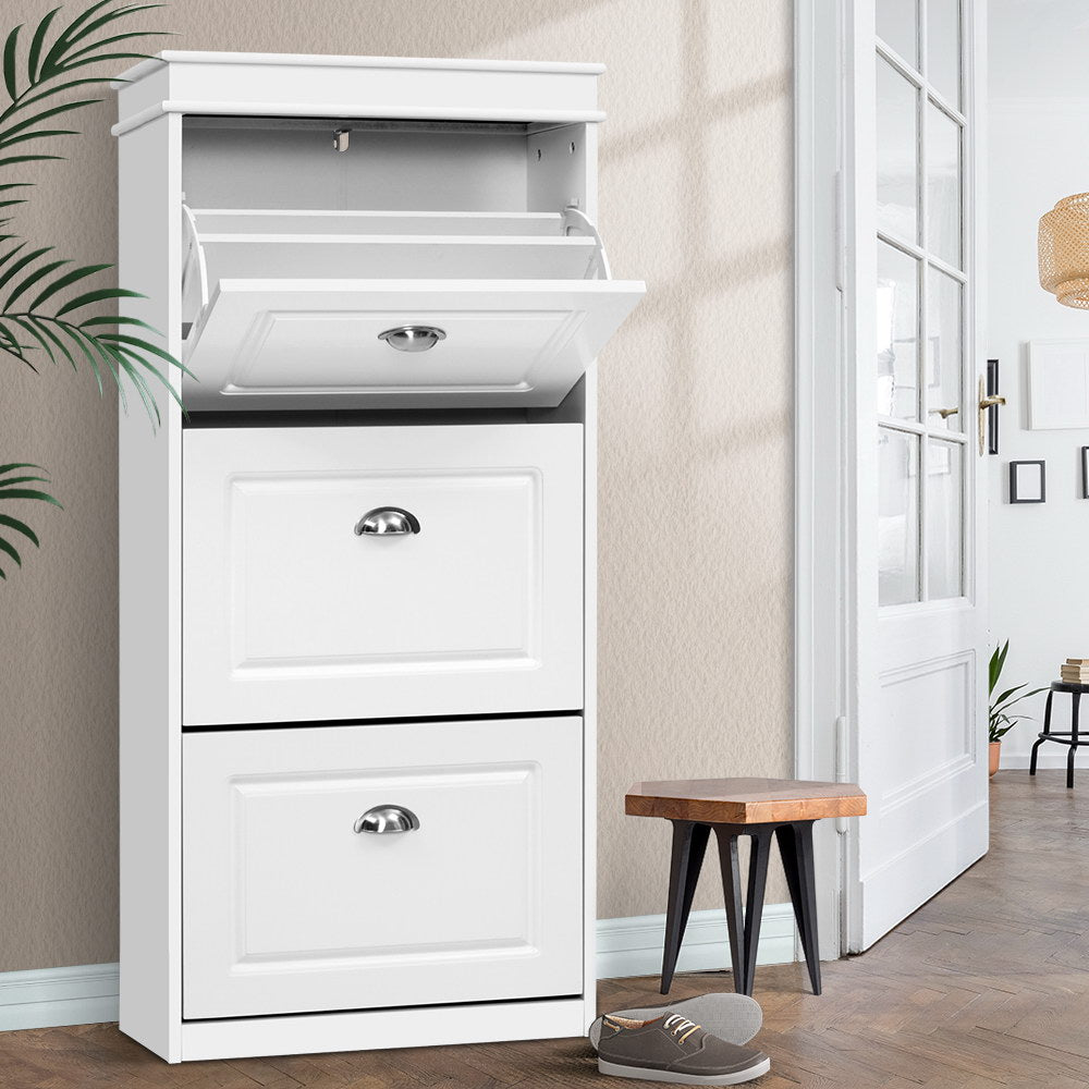 Sena 3-Tier Shoe Rack Cabinet 18 Pairs White