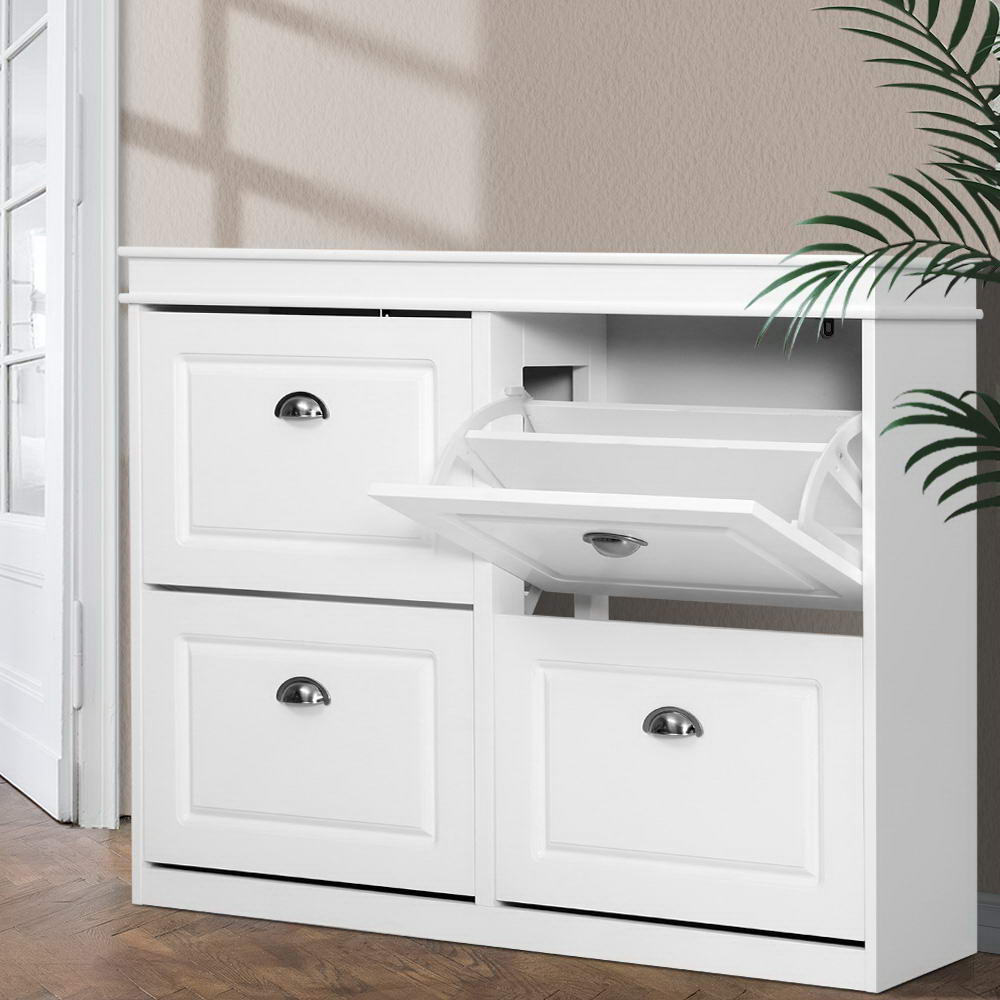 Paul 4-Tier Shoe Rack Cabinet 16 Pairs White Storage
