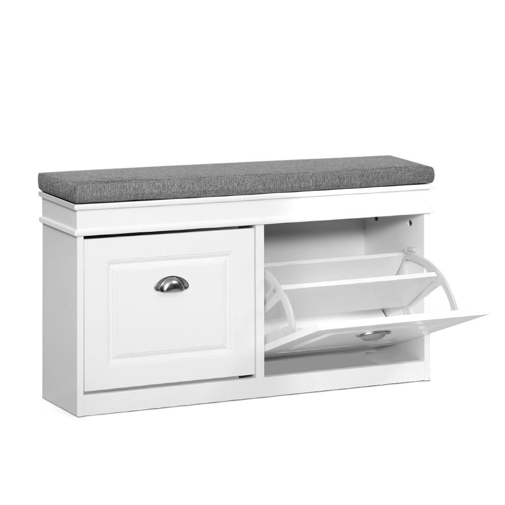 Artiss White Shoe Rack Cabinet Bench 8 Pairs