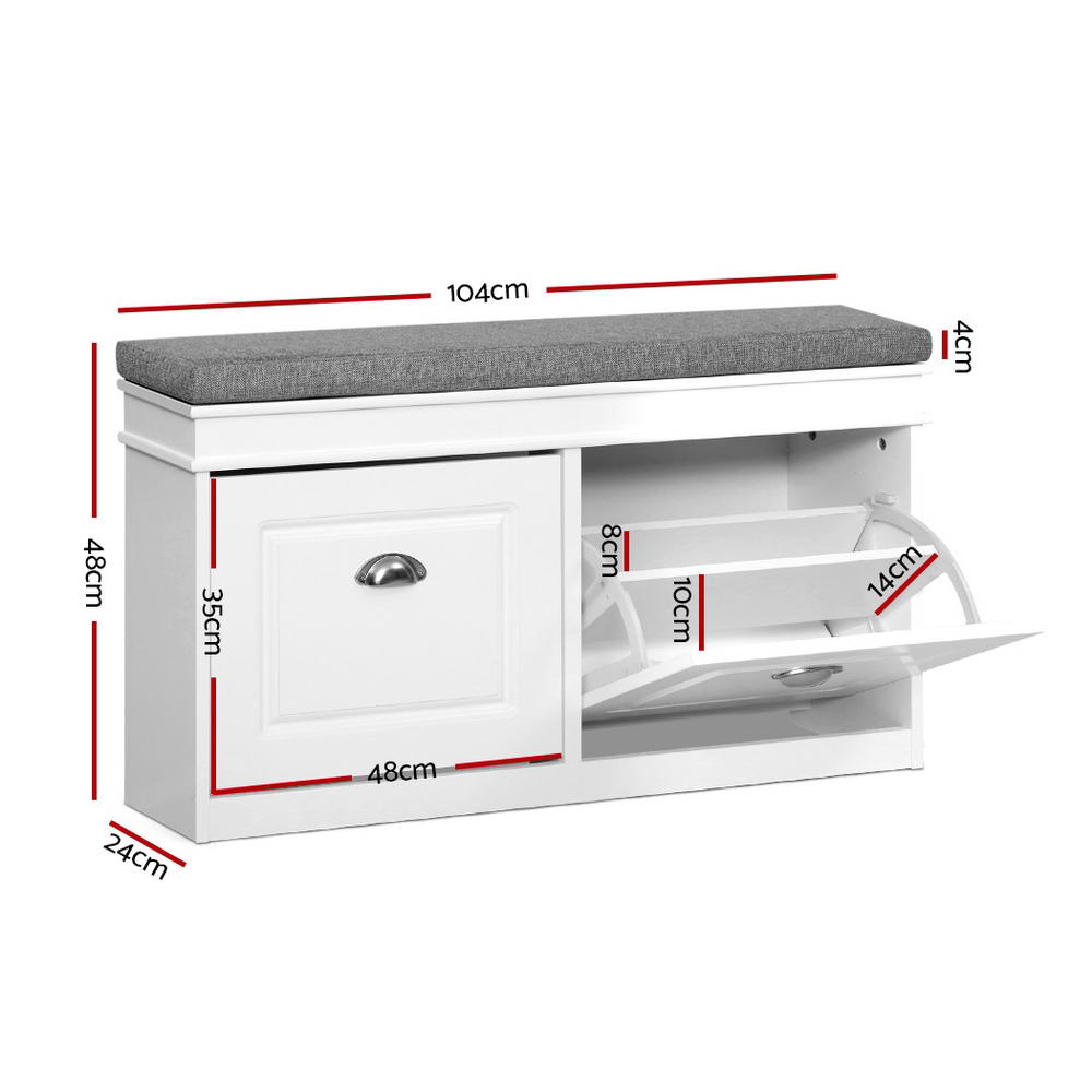 Artiss White Shoe Rack Cabinet Bench 8 Pairs