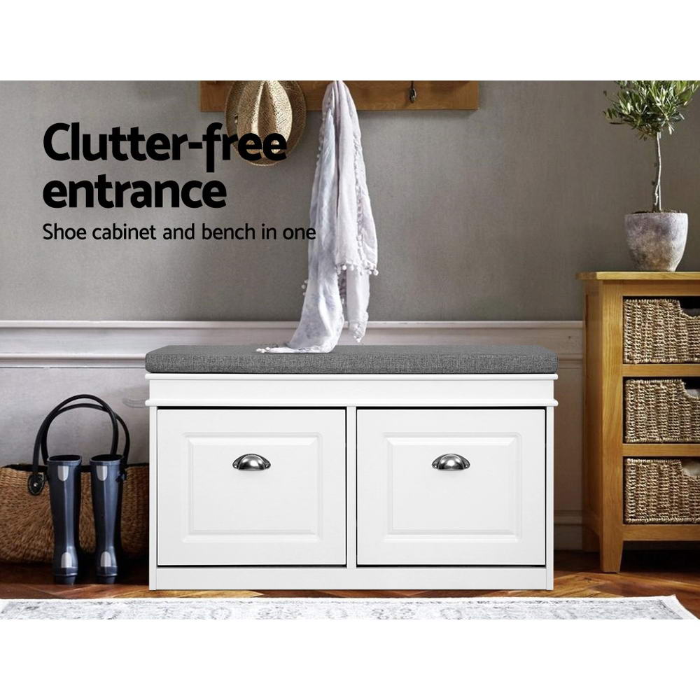 Artiss White Shoe Rack Cabinet Bench 8 Pairs