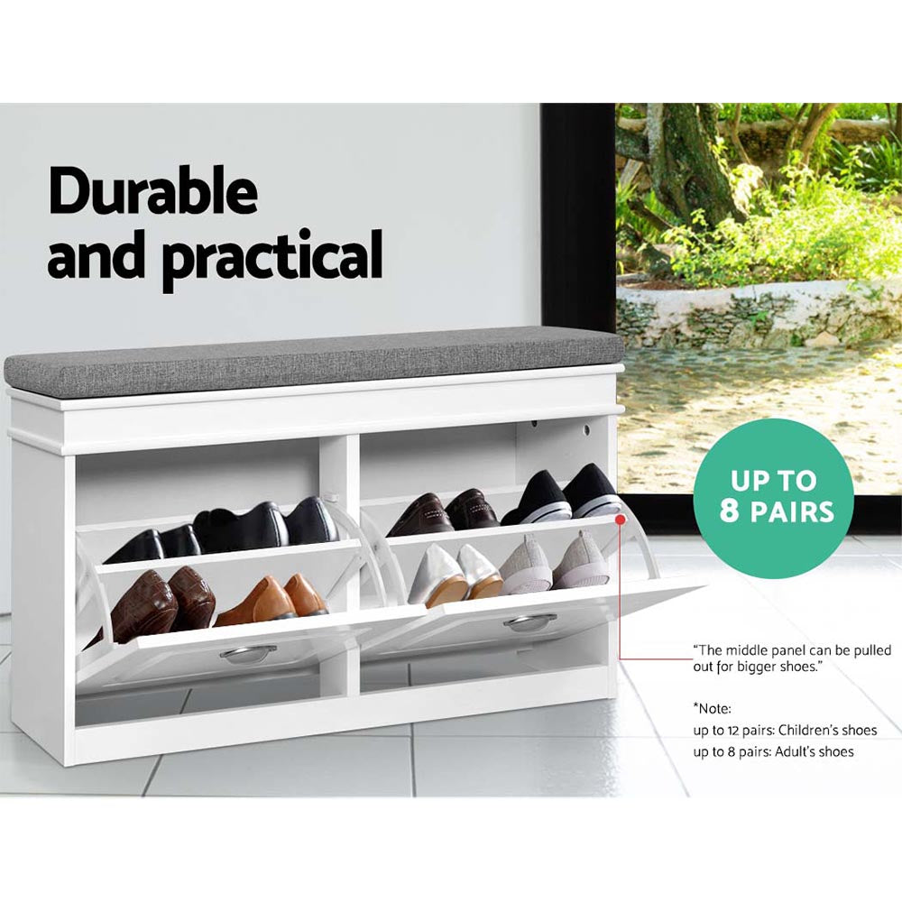 Artiss White Shoe Rack Cabinet Bench 8 Pairs