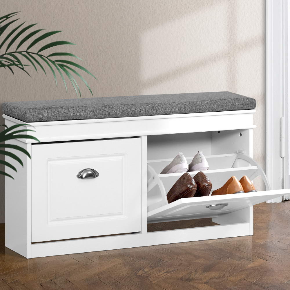 Artiss White Shoe Rack Cabinet Bench 8 Pairs