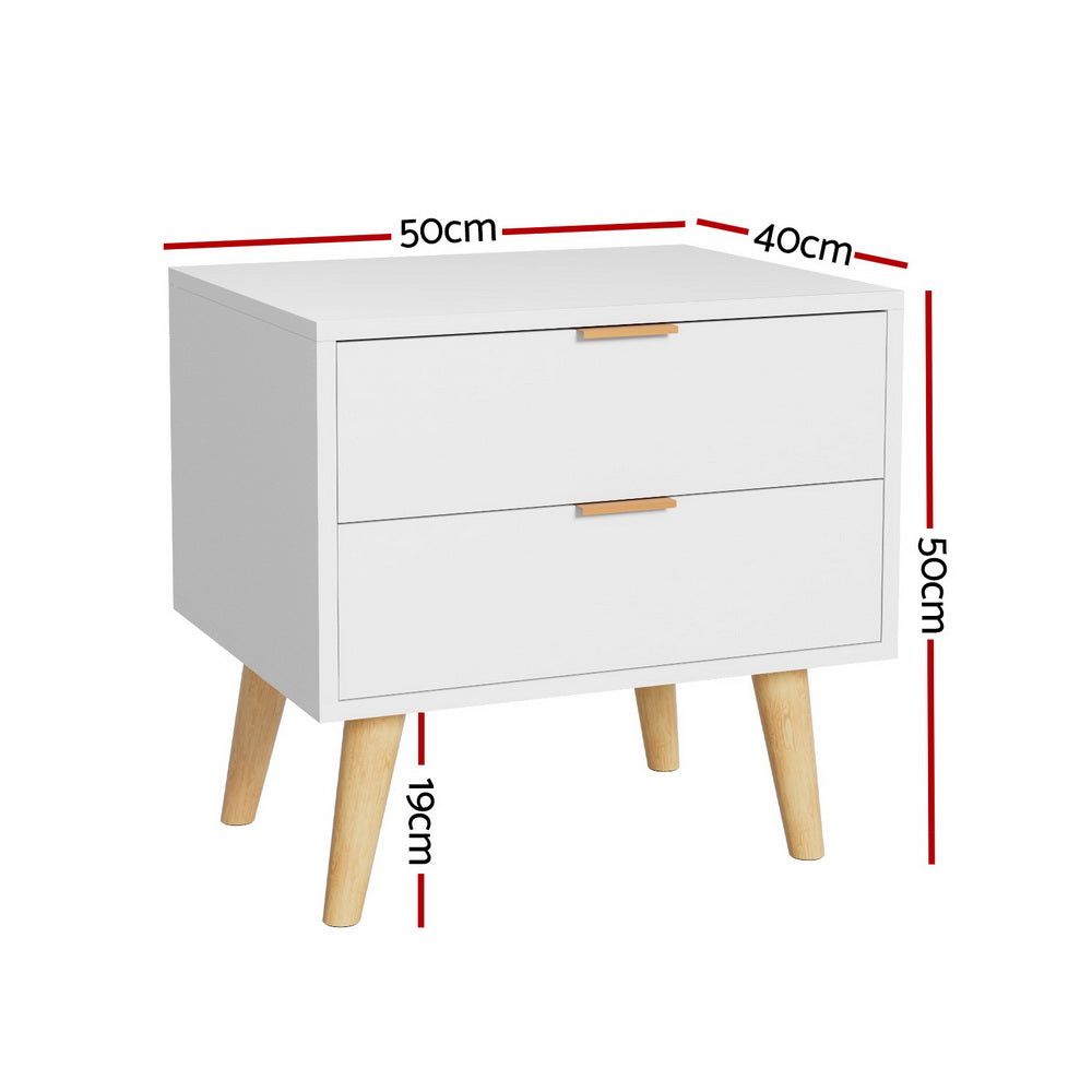 Artiss 2-Drawer Bedside Table White Pine