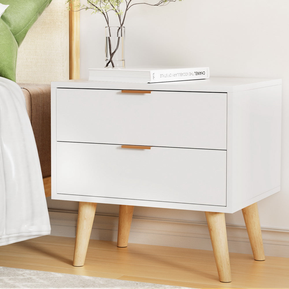 Artiss 2-Drawer Bedside Table White Pine