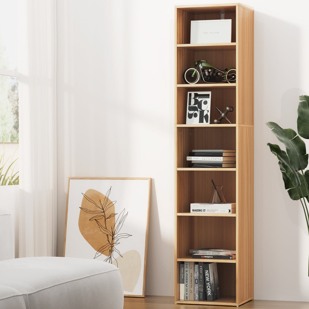 Milo 7 Tier Bookshelf Storage Shelving Unit Pine