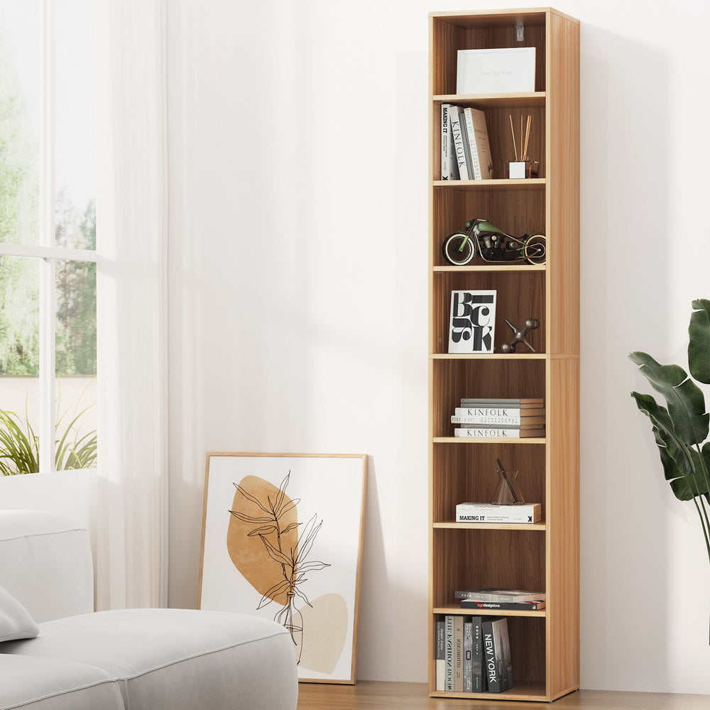 Milo 8 Tiers Bookshelf with Adjustable Shelves Pine