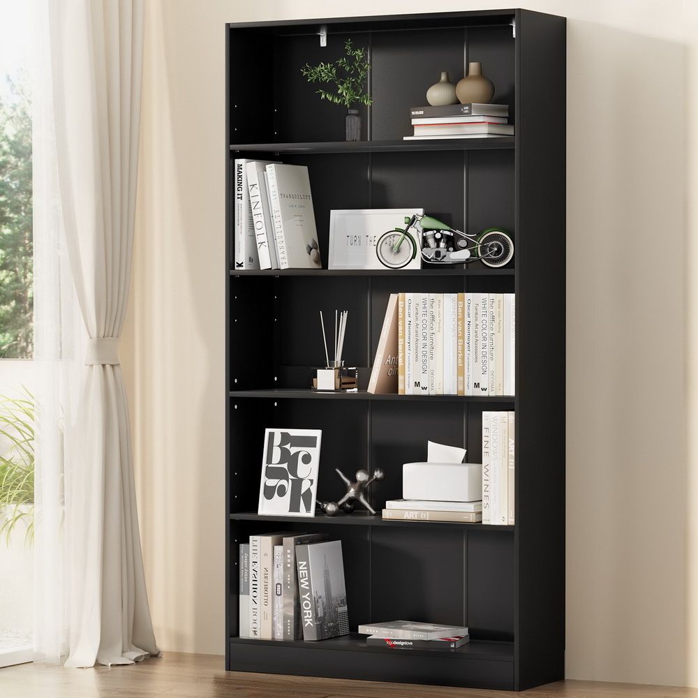 Anton 5 Tier Bookshelf 91cm Wide 182cm High Black