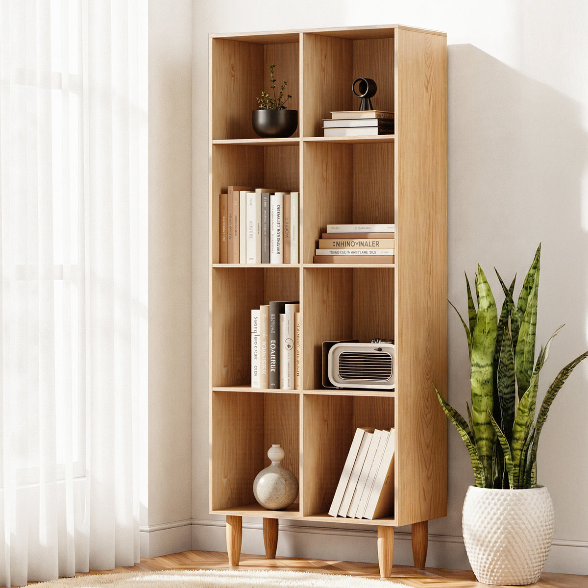 Leor Bookshelf Bookcase 4 Tier Shelving Unit Pine