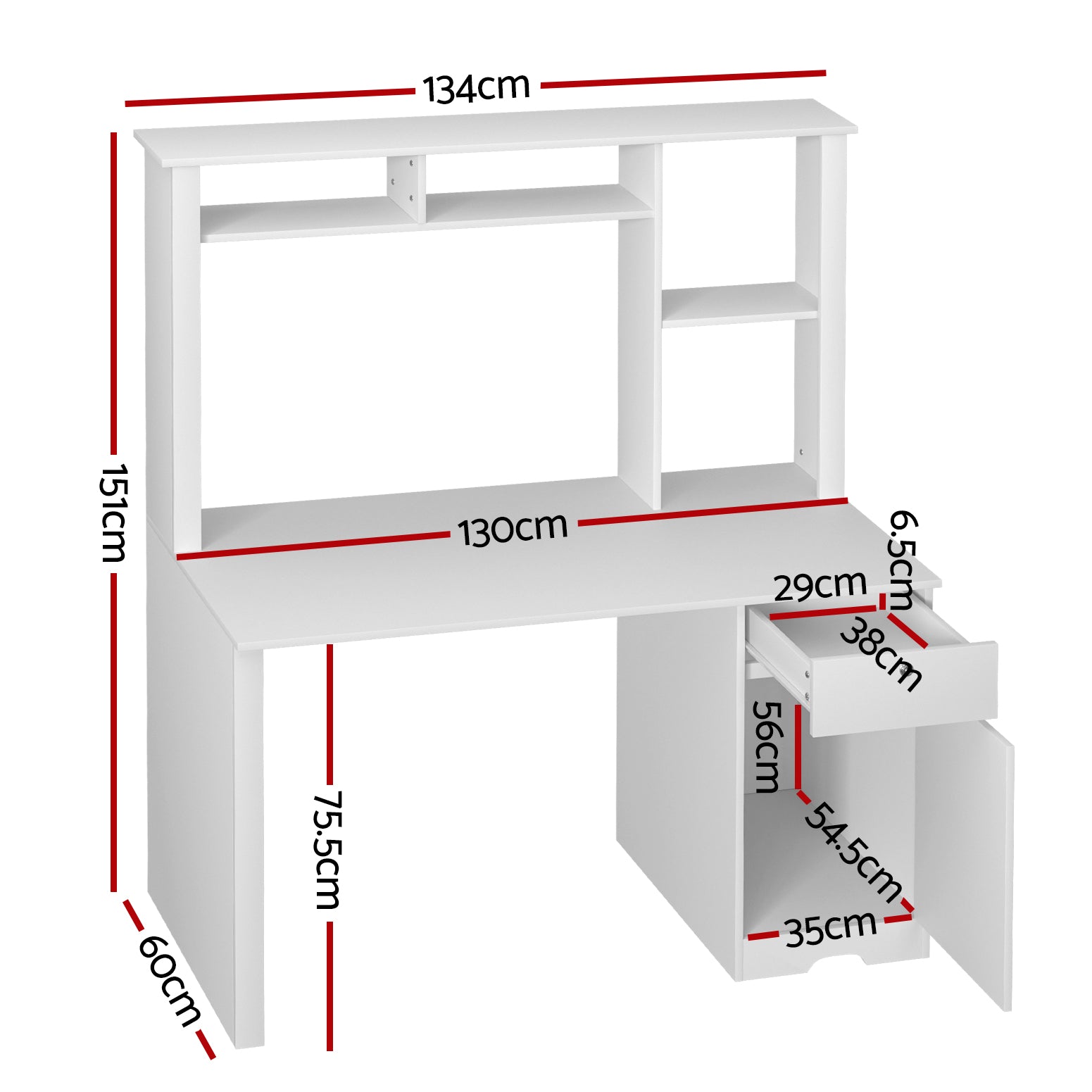 Artiss White Computer Desk with Drawer and Bookshelf Cabinet