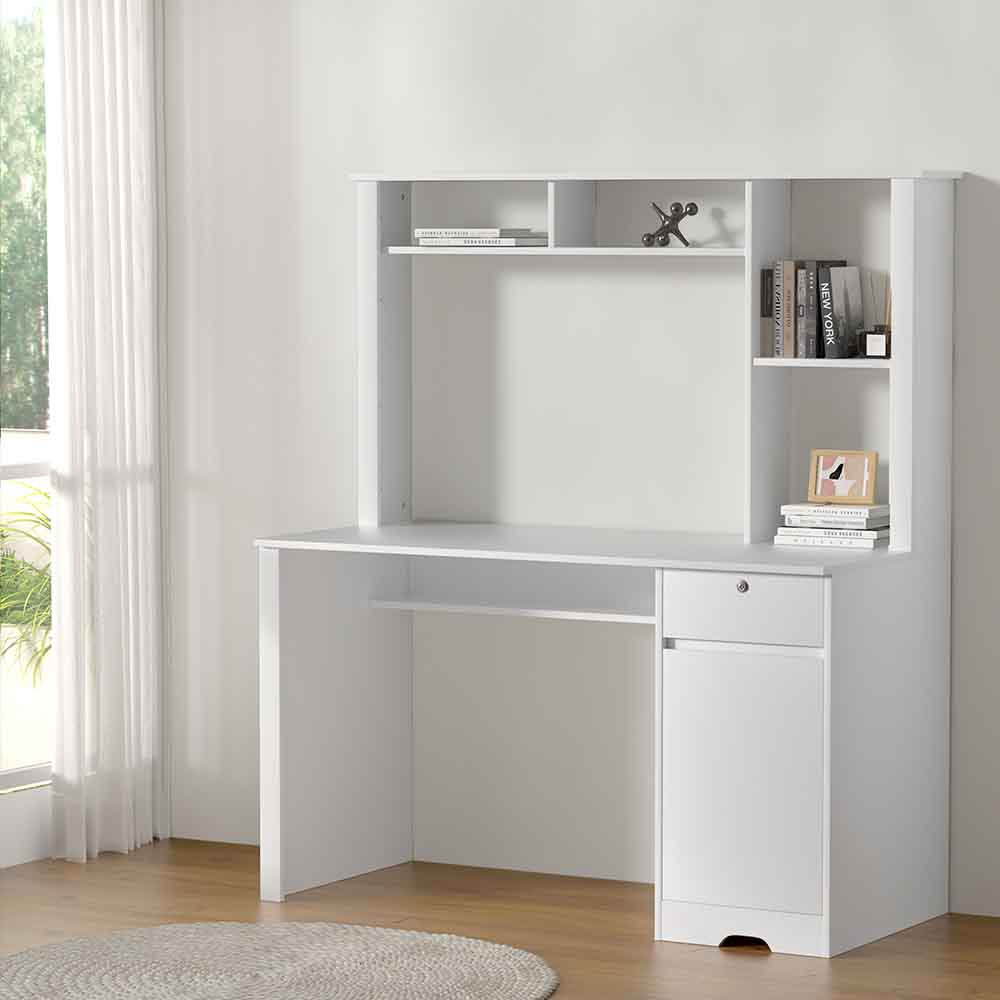 Artiss White Computer Desk with Drawer and Bookshelf Cabinet