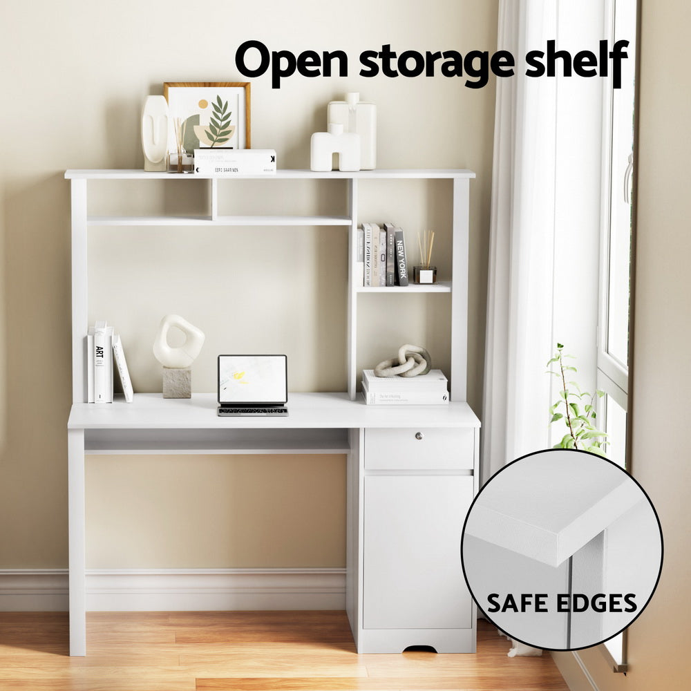 Artiss White Computer Desk with Drawer and Bookshelf Cabinet
