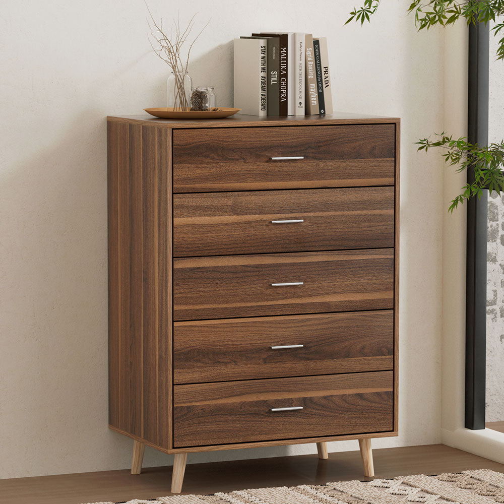 Miri 5 Drawer Chest of Drawers Storage Unit - Walnut