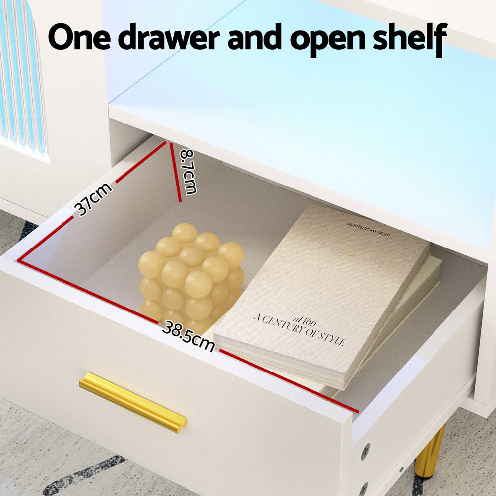 Artiss LED Coffee Table White Gold Storage Drawer