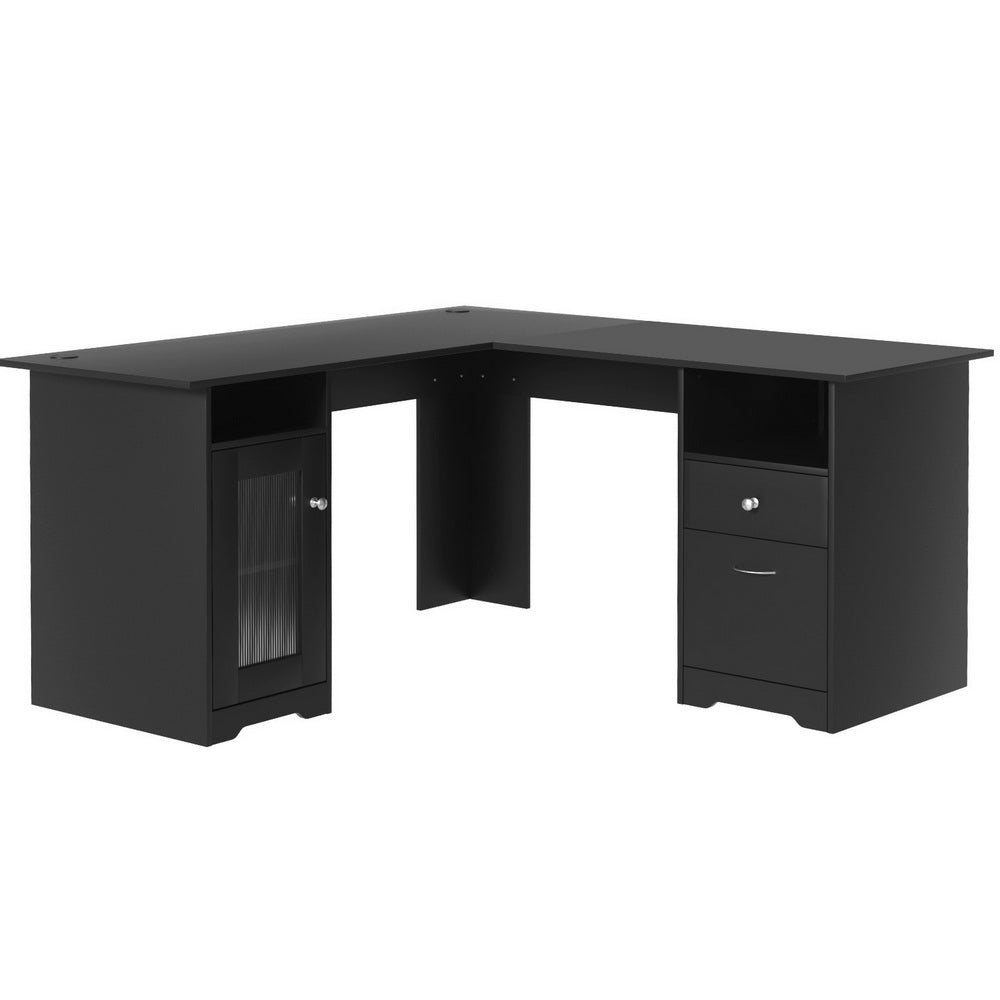 Artiss L-Shaped Computer Desk Black Corner Table with Storage