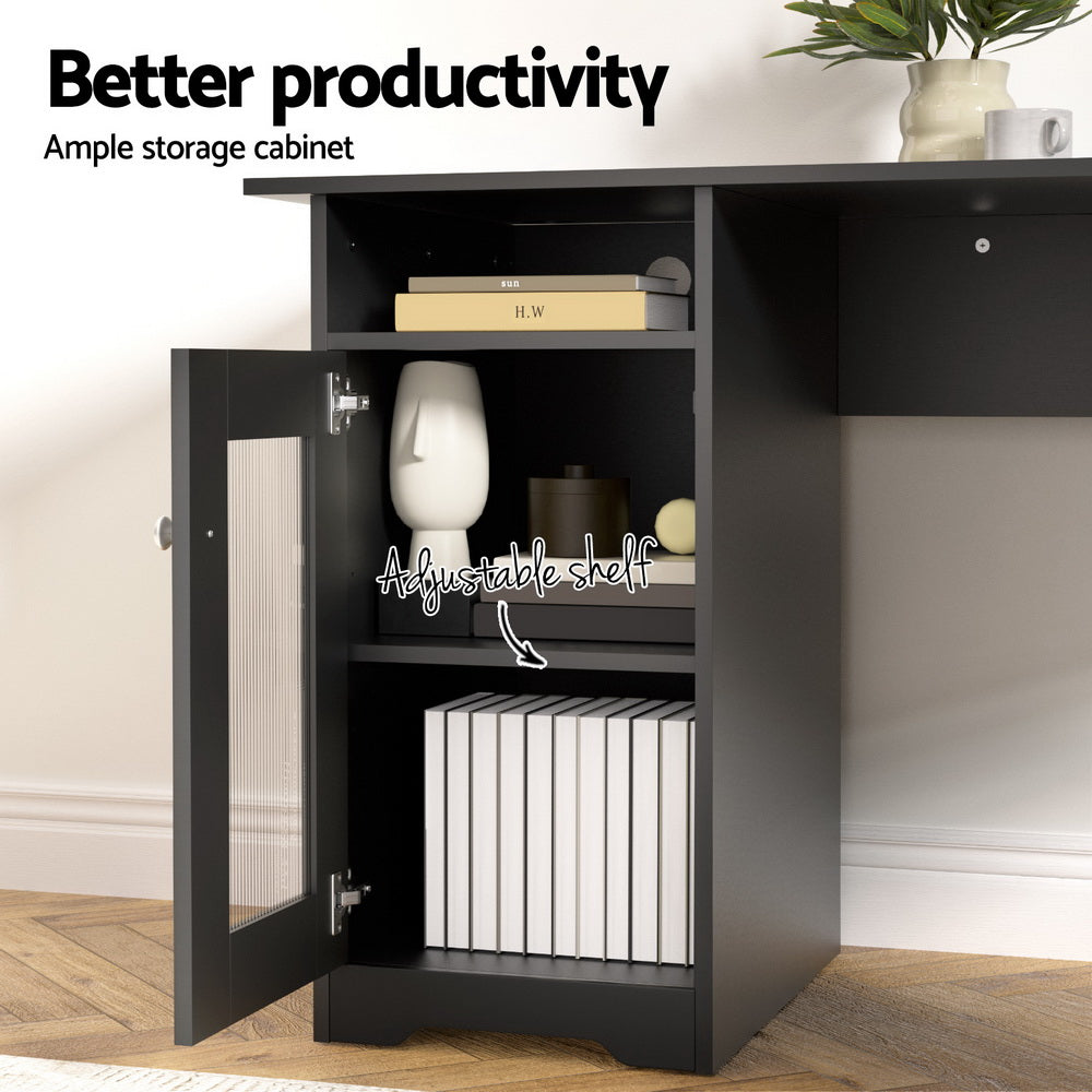 Artiss L-Shaped Computer Desk Black Corner Table with Storage