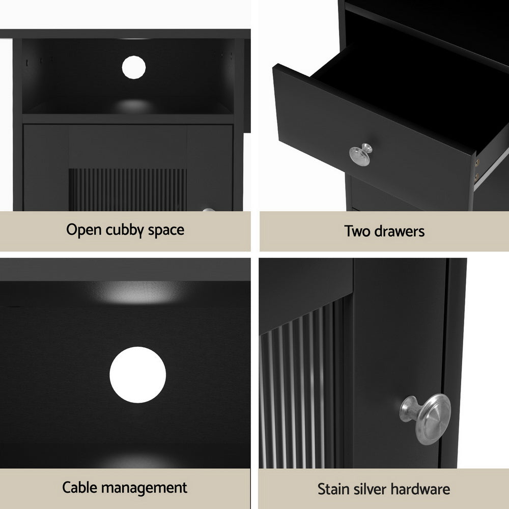 Artiss L-Shaped Computer Desk Black Corner Table with Storage