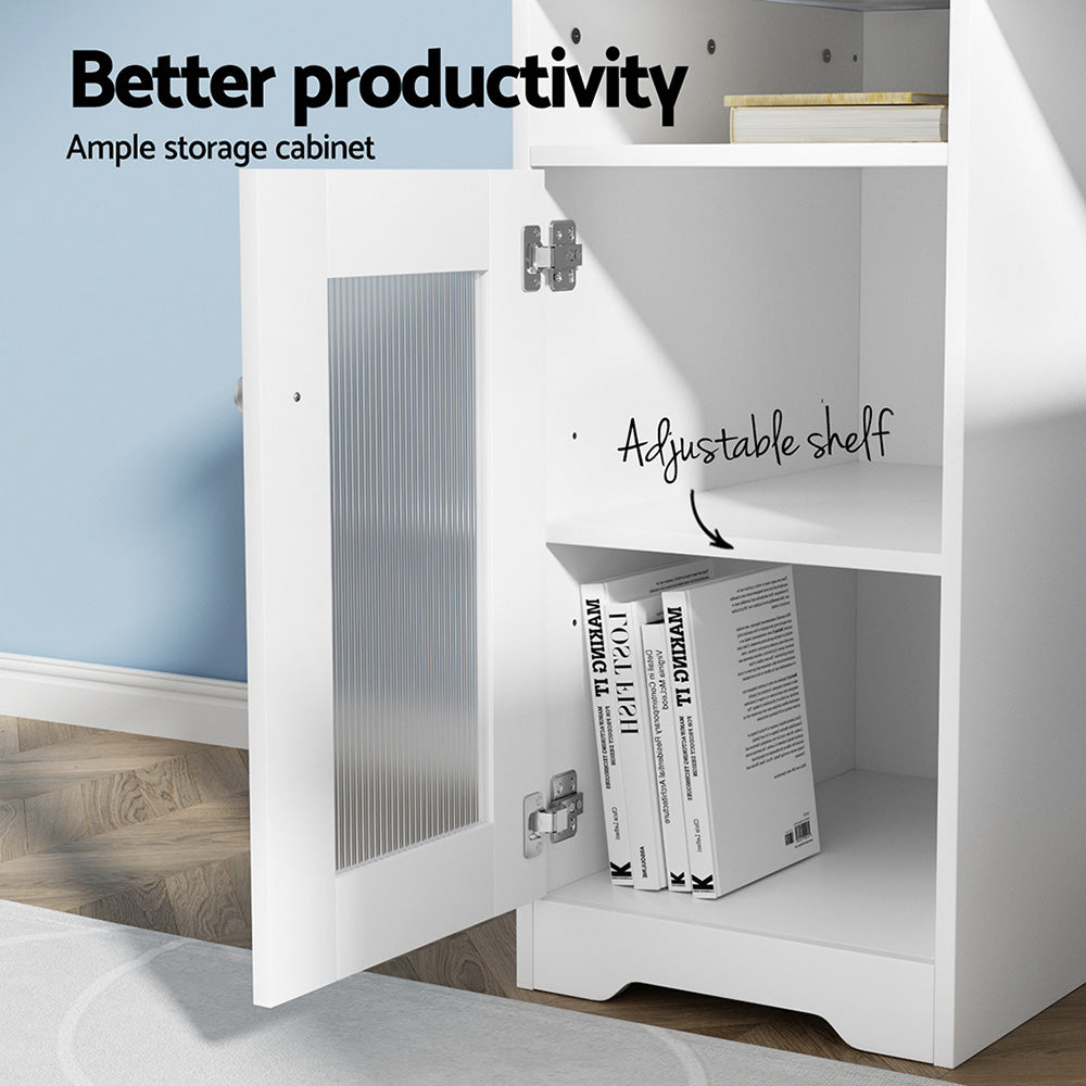 Artiss 150cm L-Shape Computer Desk White Shelves Cabinet
