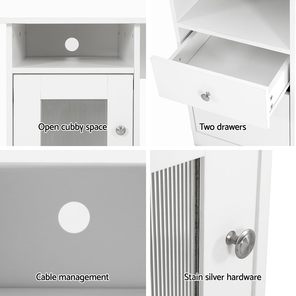 Artiss 150cm L-Shape Computer Desk White Shelves Cabinet