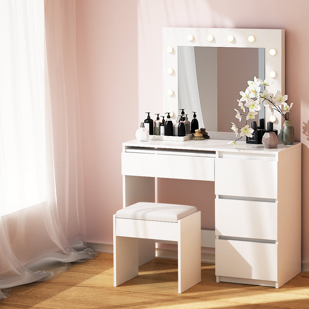 Artiss White Dressing Table Set LED Mirror Stool