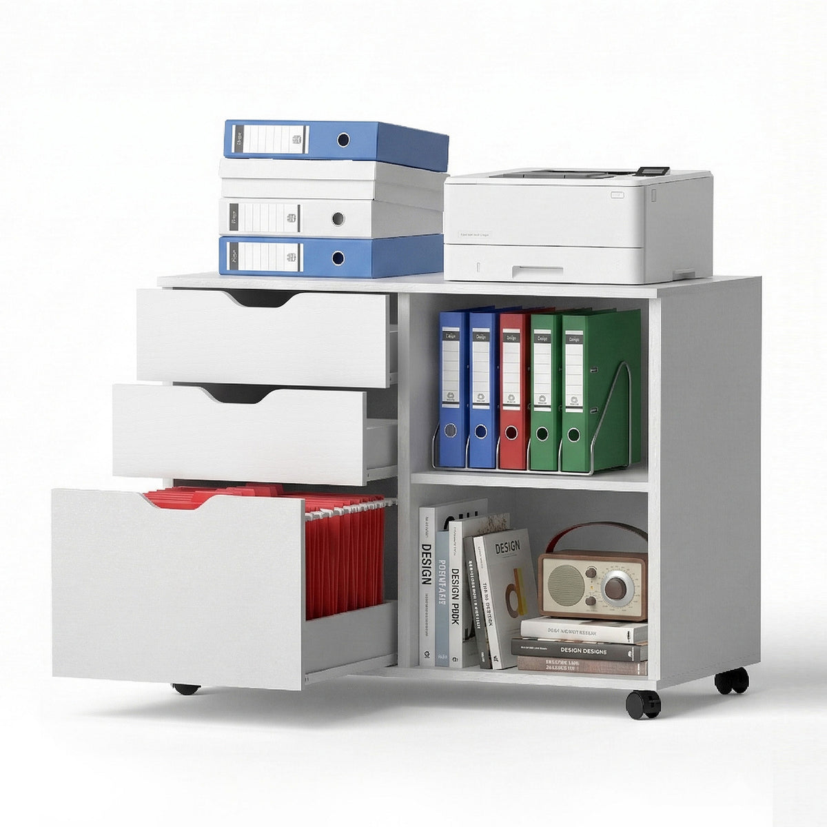 Artiss 3 Drawer Mobile Filing Cabinet Printer Stand White