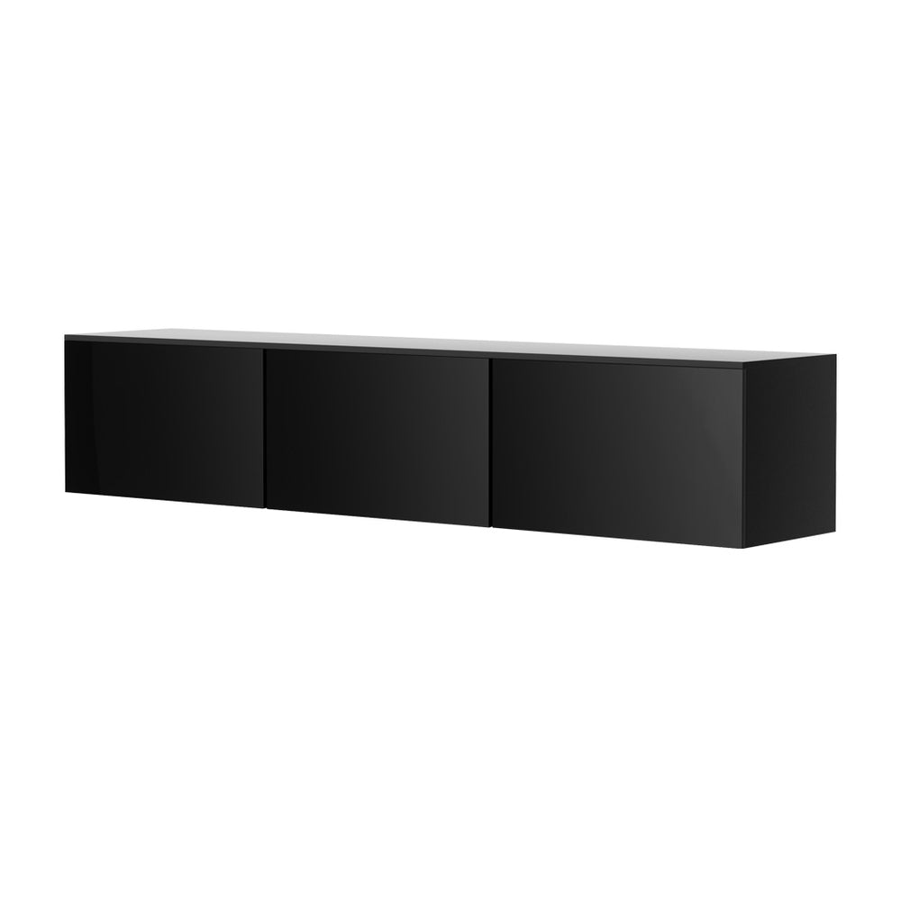 Hugo 200cm Floating TV Cabinet High Gloss Black 3 Cabinets