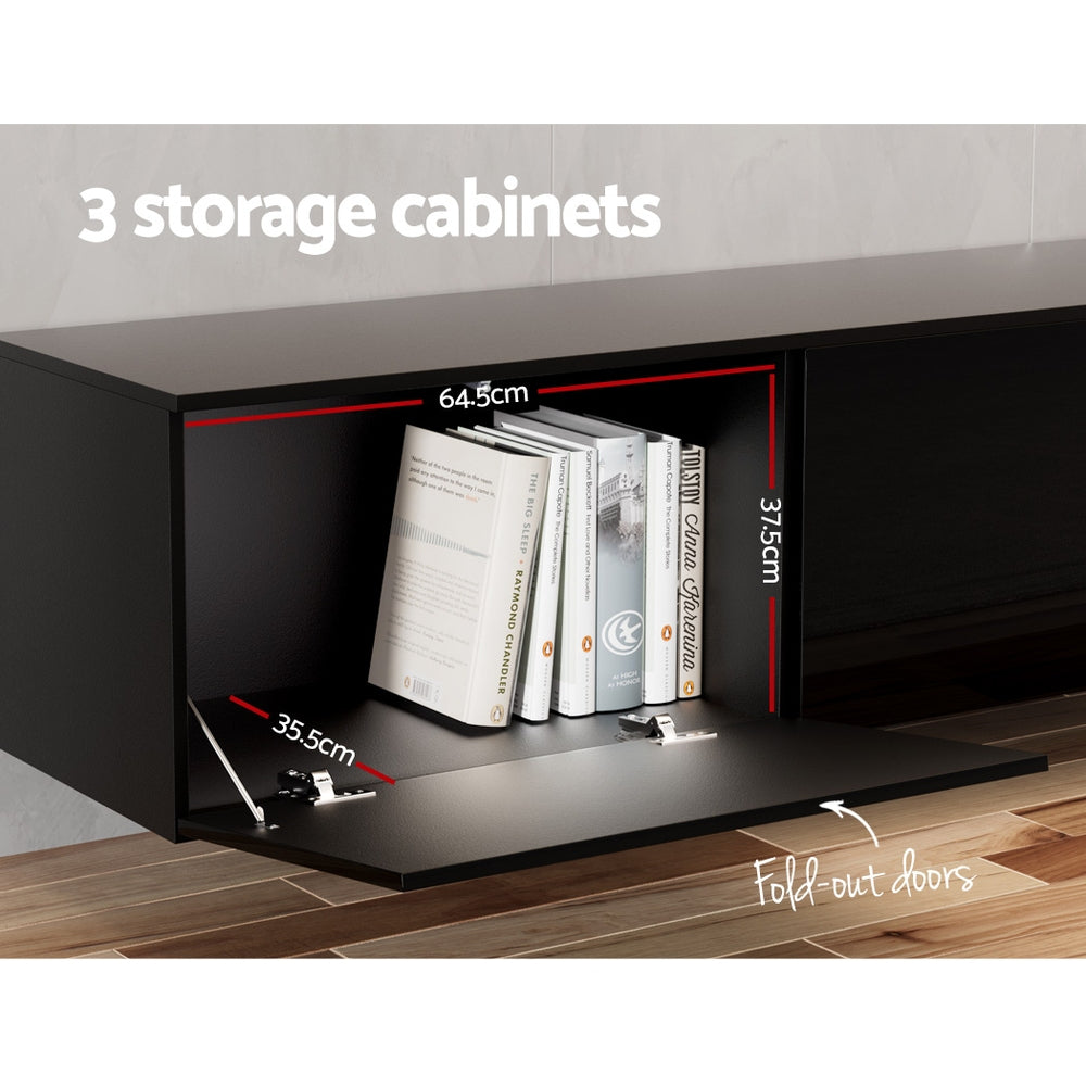 Hugo 200cm Floating TV Cabinet High Gloss Black 3 Cabinets