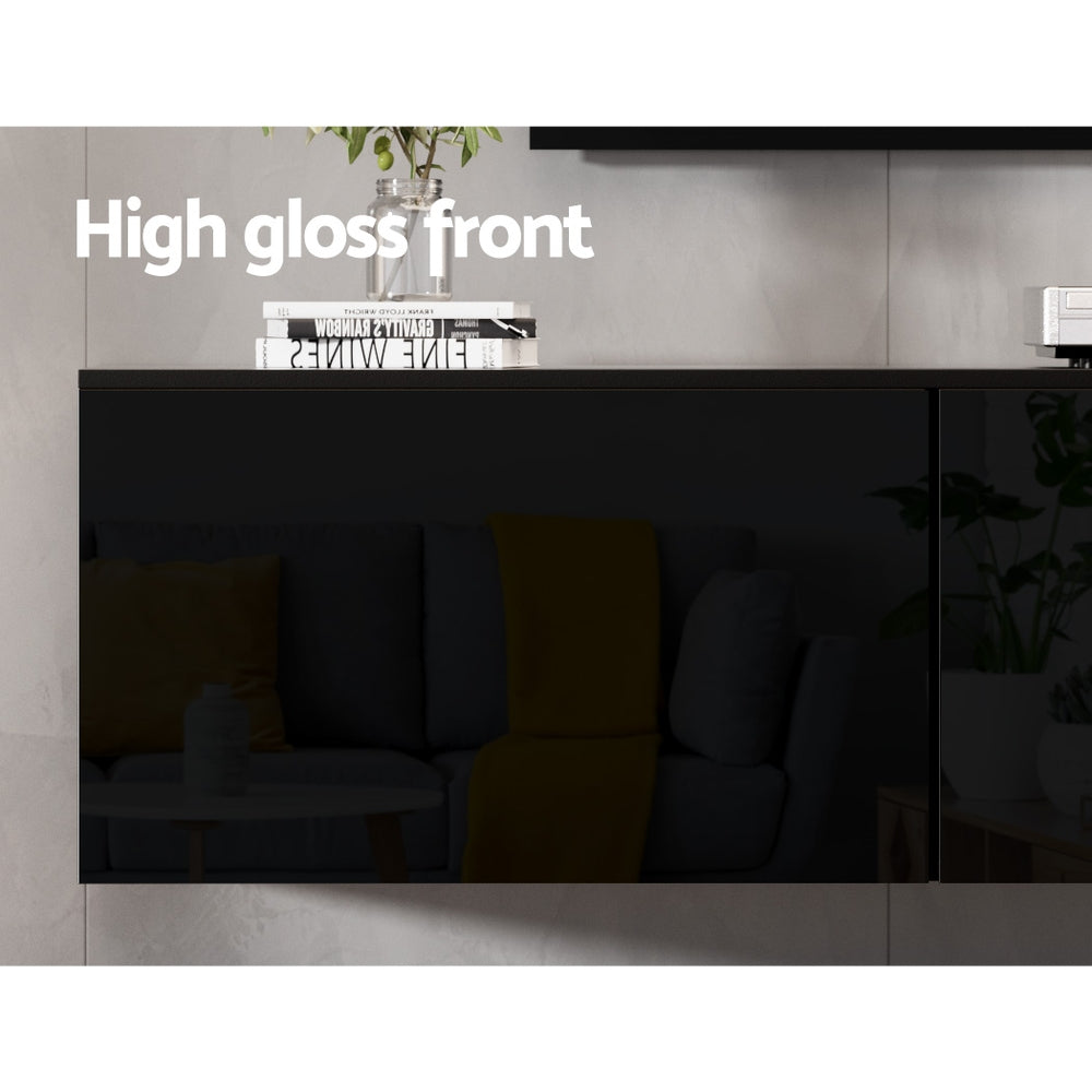 Hugo 200cm Floating TV Cabinet High Gloss Black 3 Cabinets