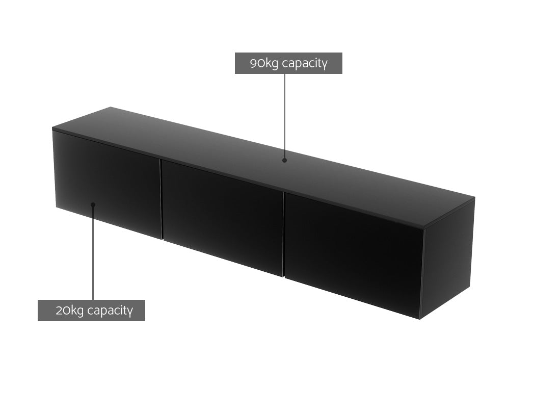 Hugo 200cm Floating TV Cabinet High Gloss Black 3 Cabinets