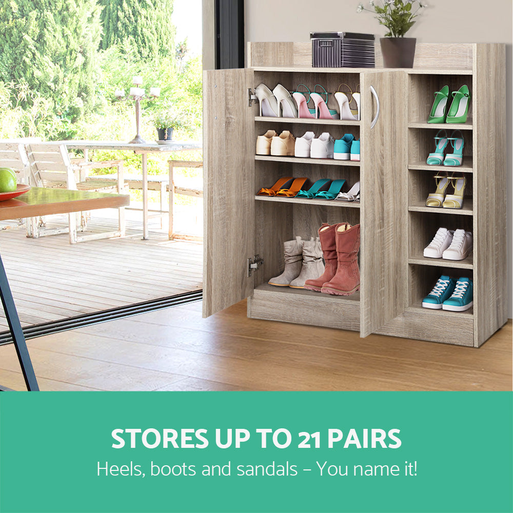 Clair Pine Shoe Rack Cabinet 21 Pairs Adjustable Shelves
