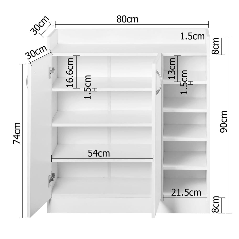 Clair Shoe Rack Cabinet 21 Pairs Adjustable Shelves White